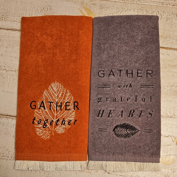 Gather Together Decorative Towels - Orange and Gray - Picture 1 of 13